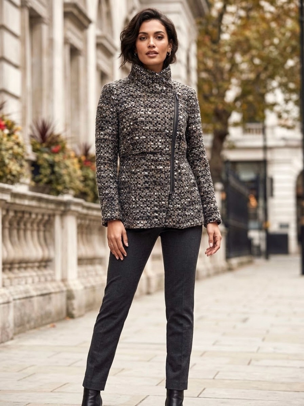 Banana Republic Tweed Zip Jacket in Brown & Black Size Medium Like New